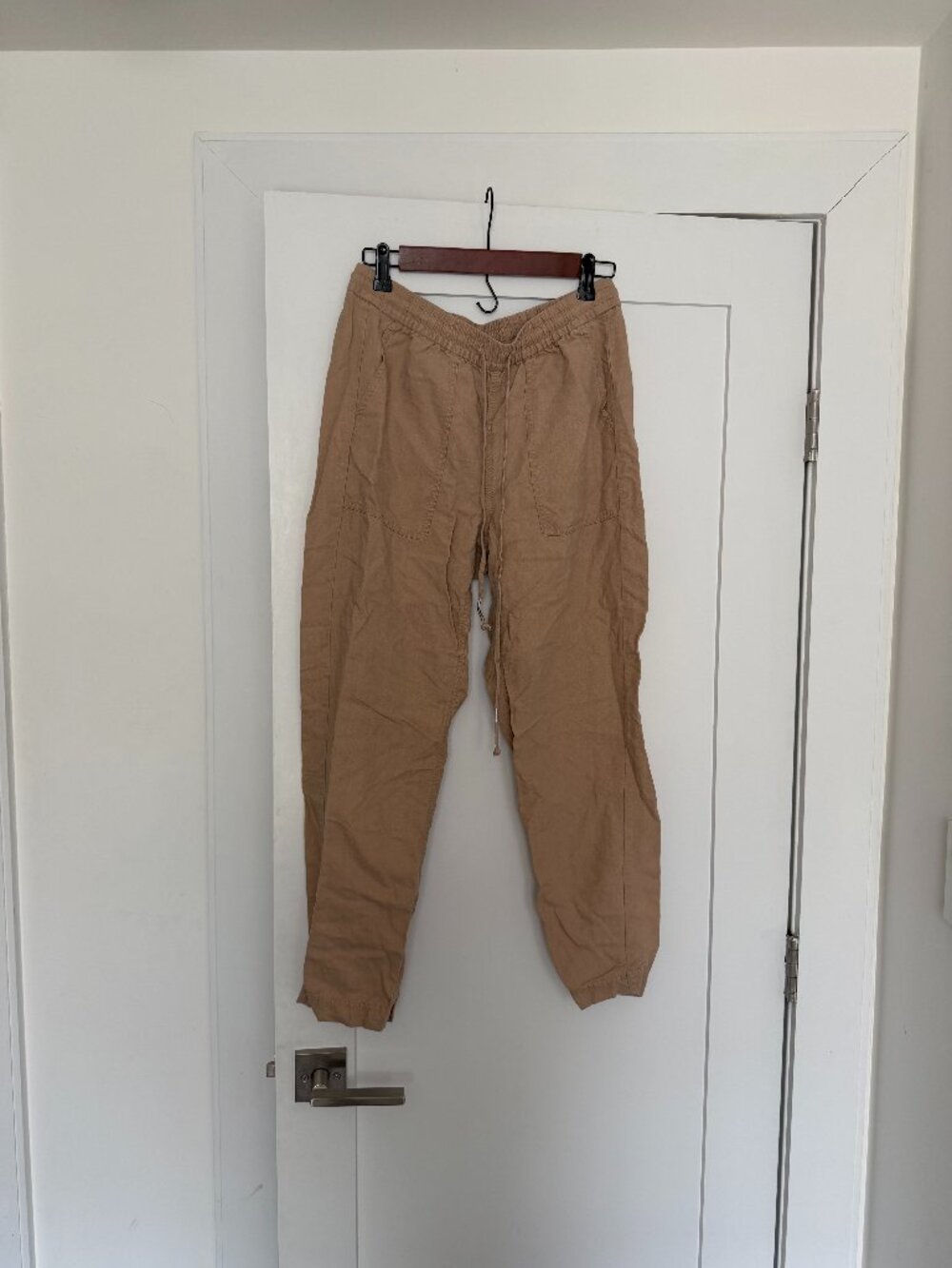 J.Crew Linen Pants Beige Tie Waist Small Relaxed Fit